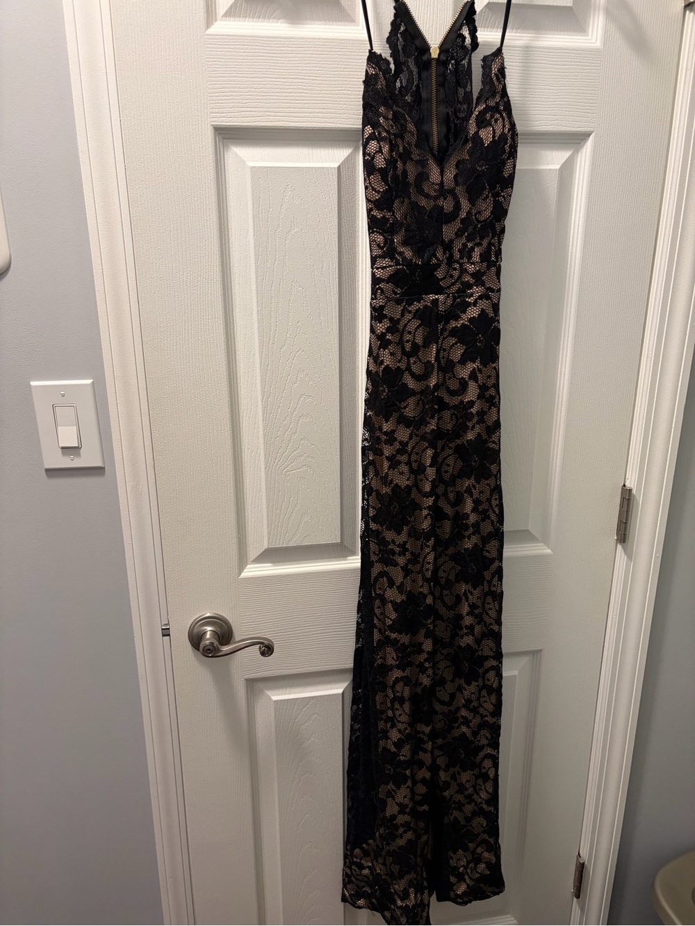 Black lace long evening dress